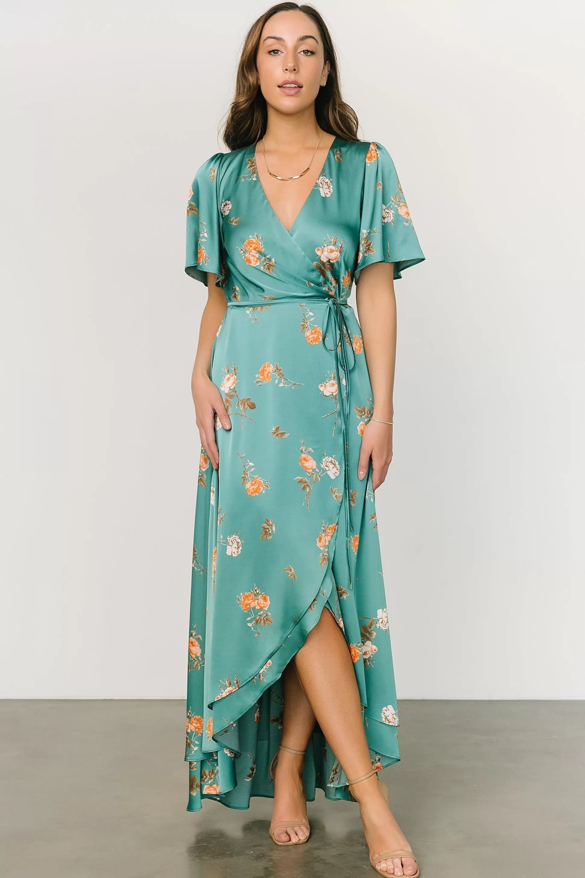 SALE | Baltic Born Amara Wrap Dress | Green + Coral Floral