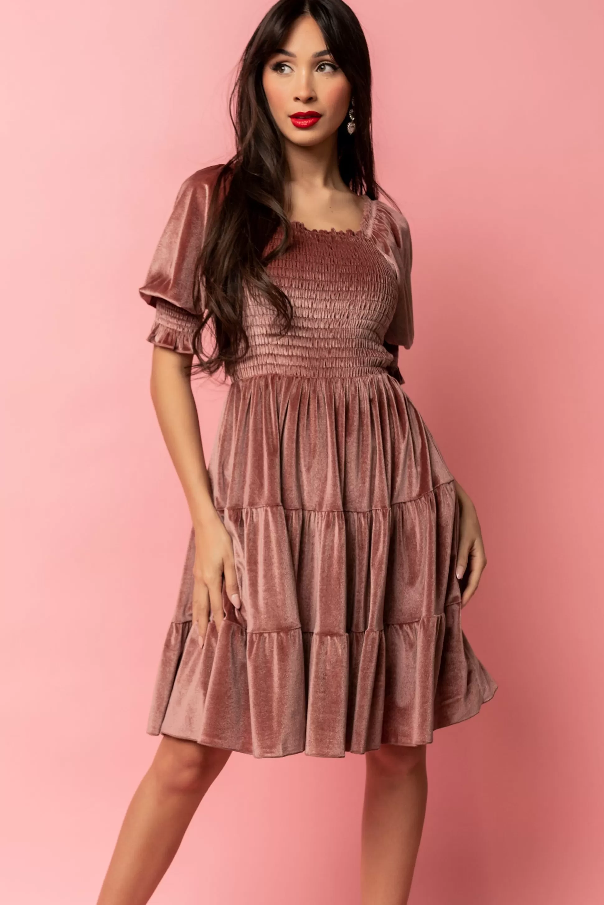 bump friendly | Baltic Born Bliss Smocked Velvet Short Dress | Vintage Rose