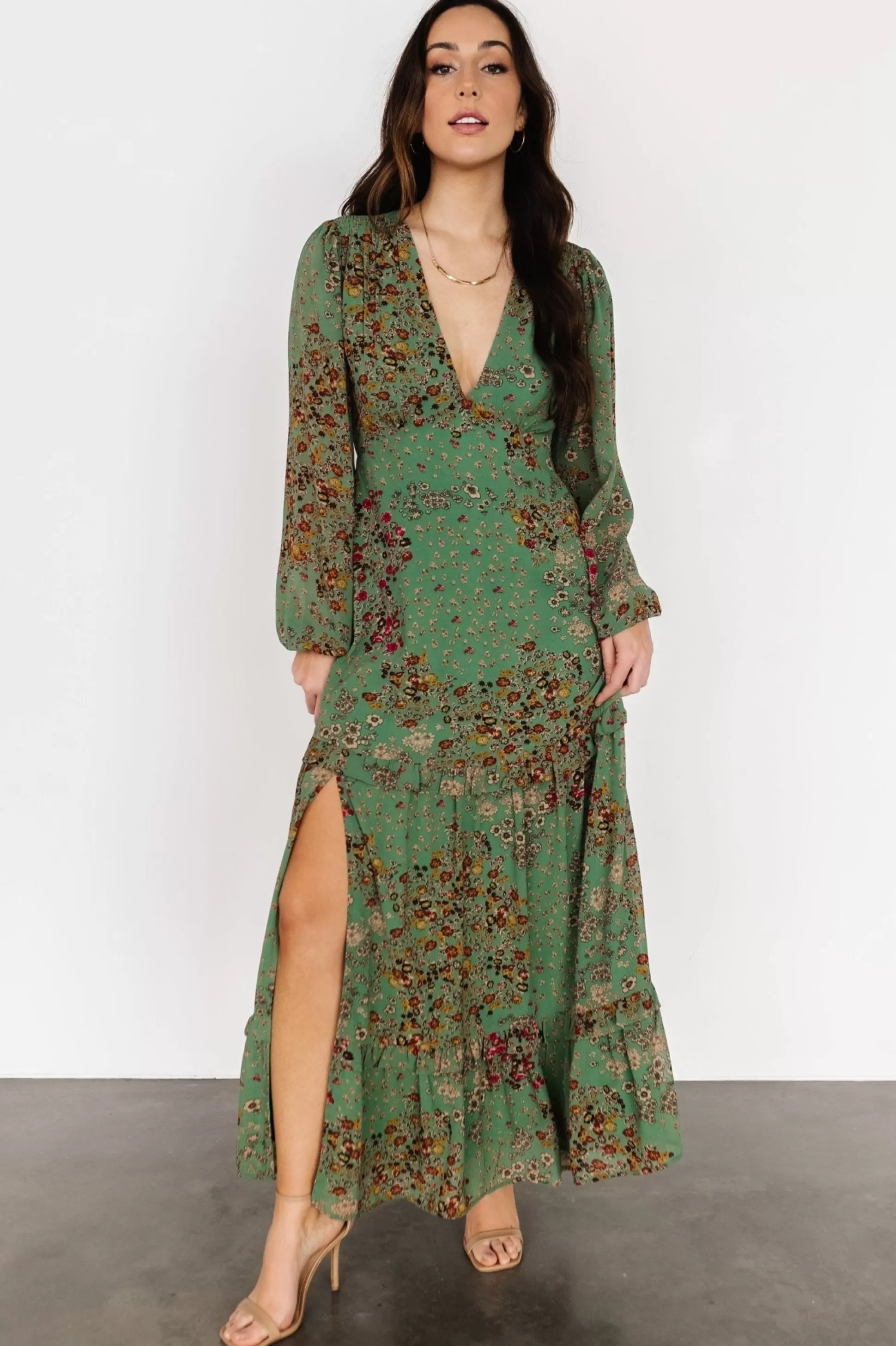 COMING SOON | Baltic Born Bowman Deep V Maxi Dress | Green Multi