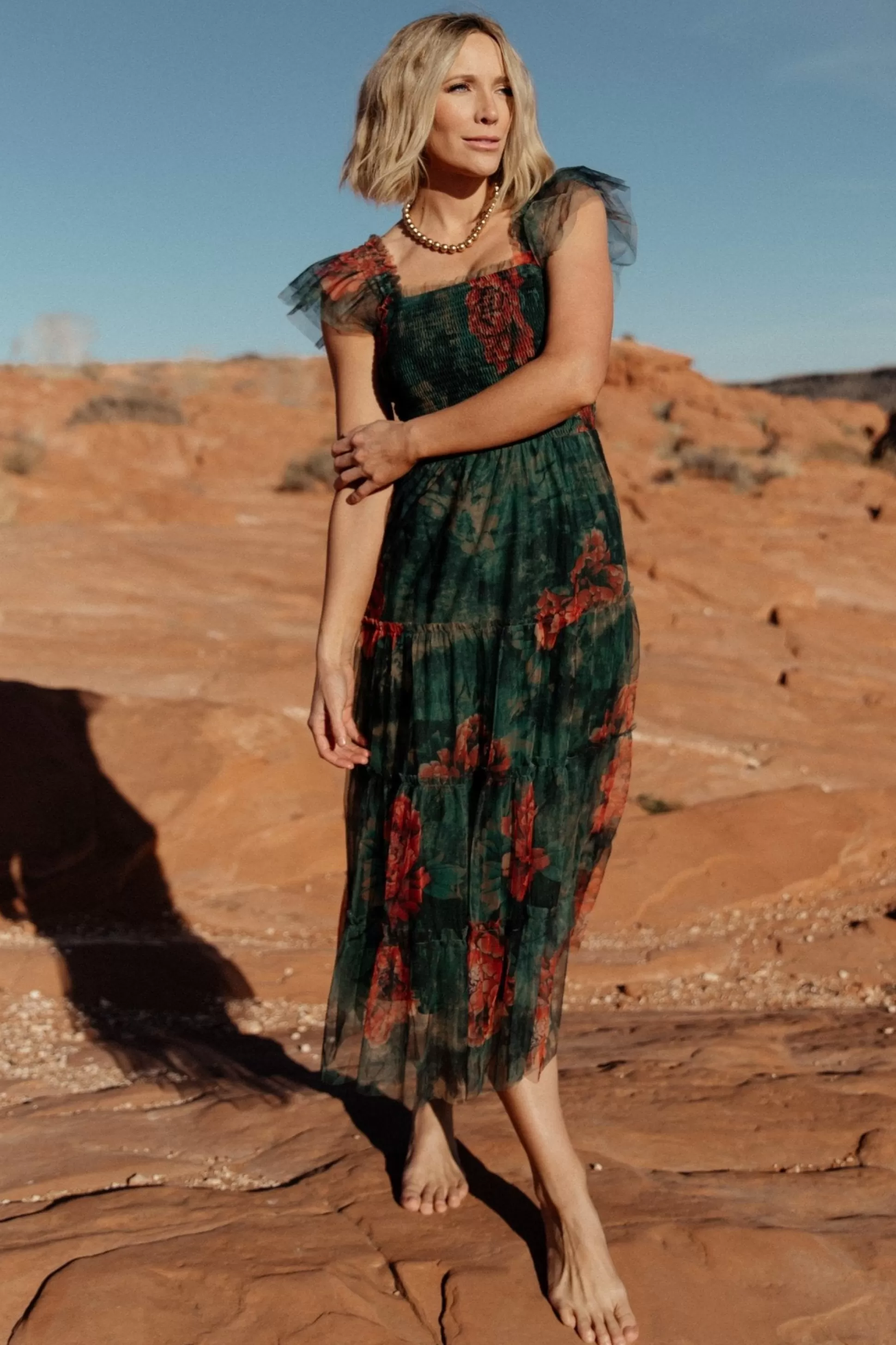COMING SOON | Baltic Born Clementine Tulle Midi Dress | Dark Green Floral