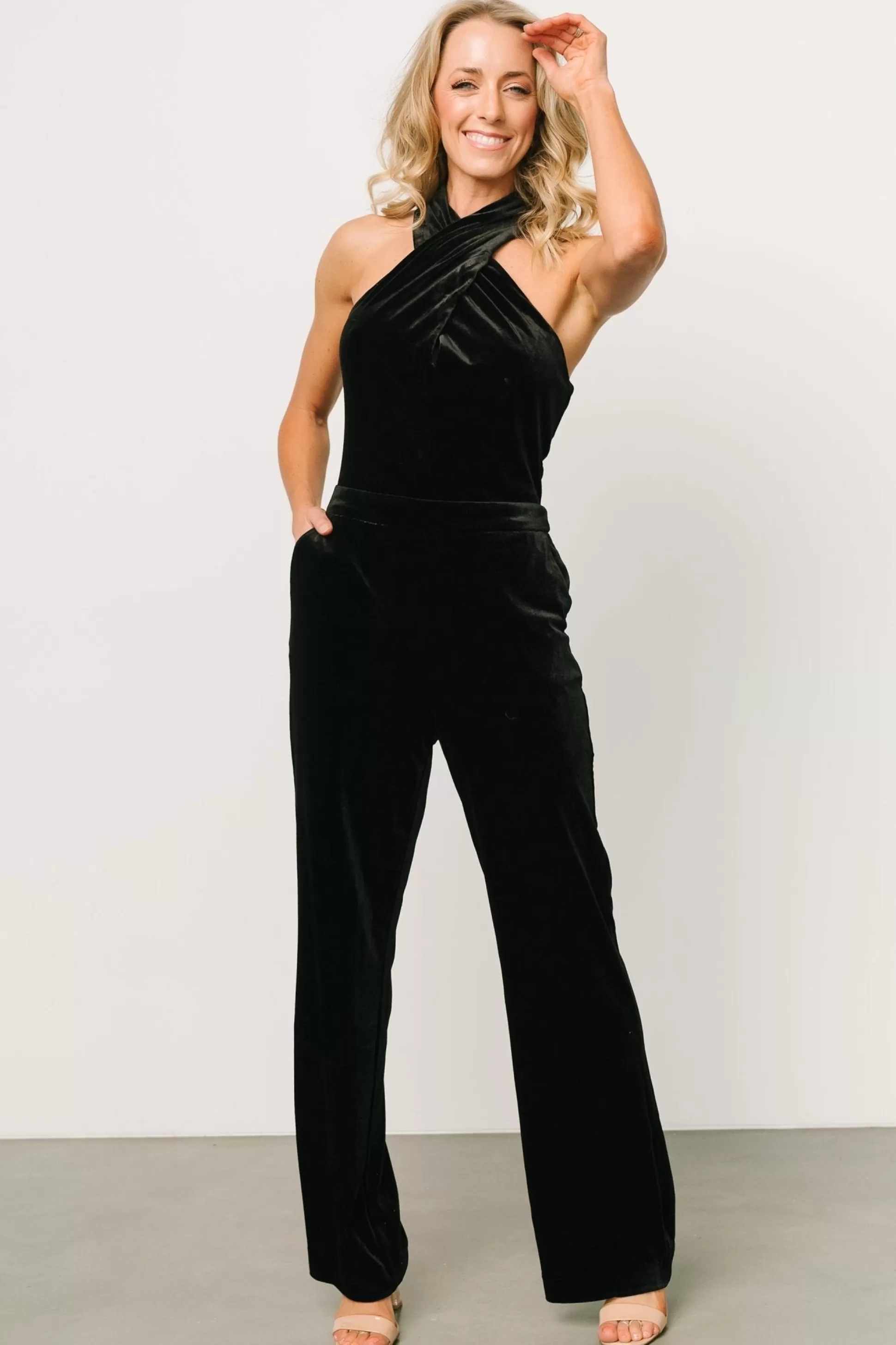 JUMPSUITS + ROMPERS | Baltic Born Cleopatra Velvet Jumpsuit | Black