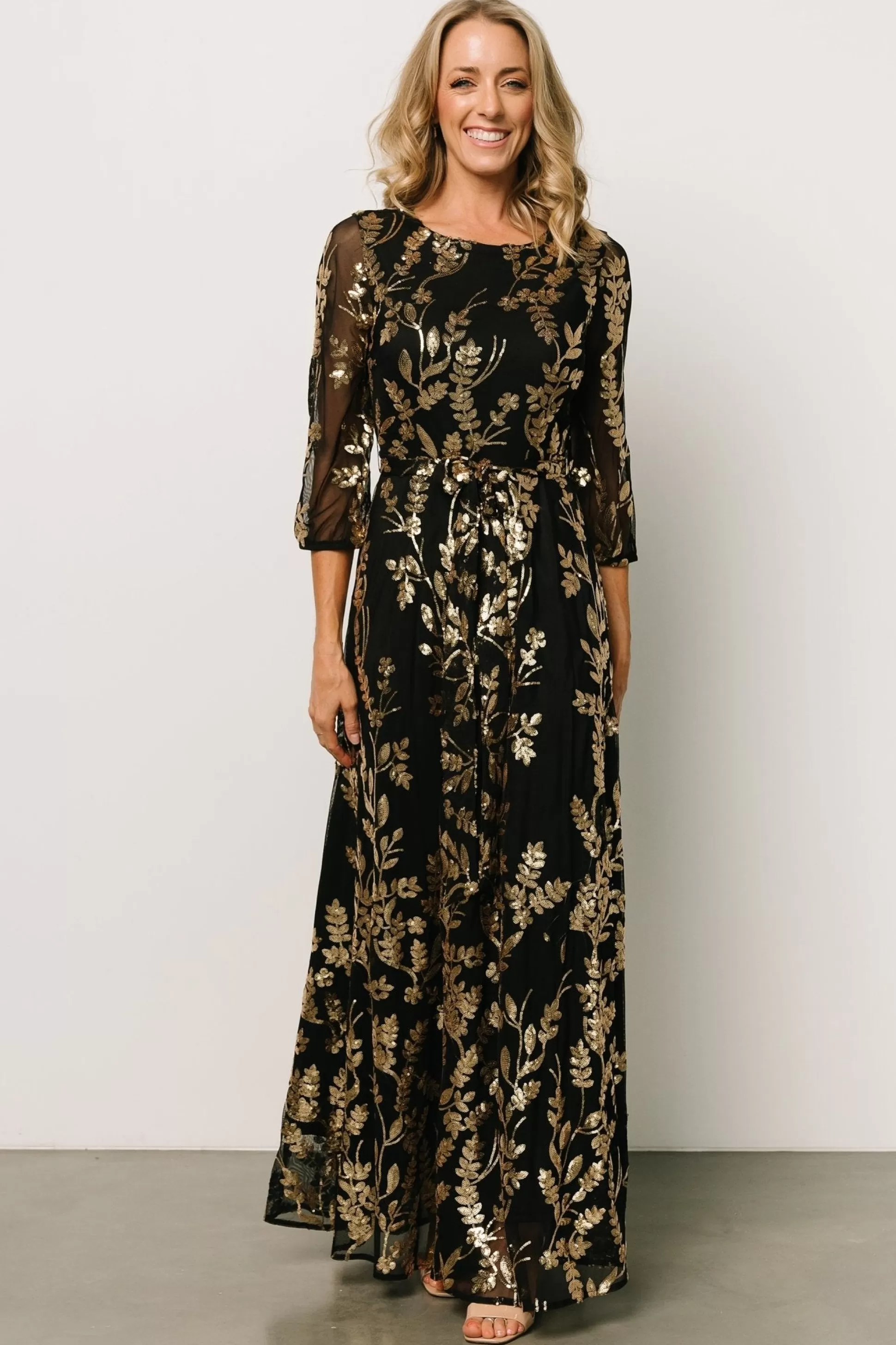 COMING SOON | Baltic Born Destiny Sequin Maxi Dress | Black + Gold