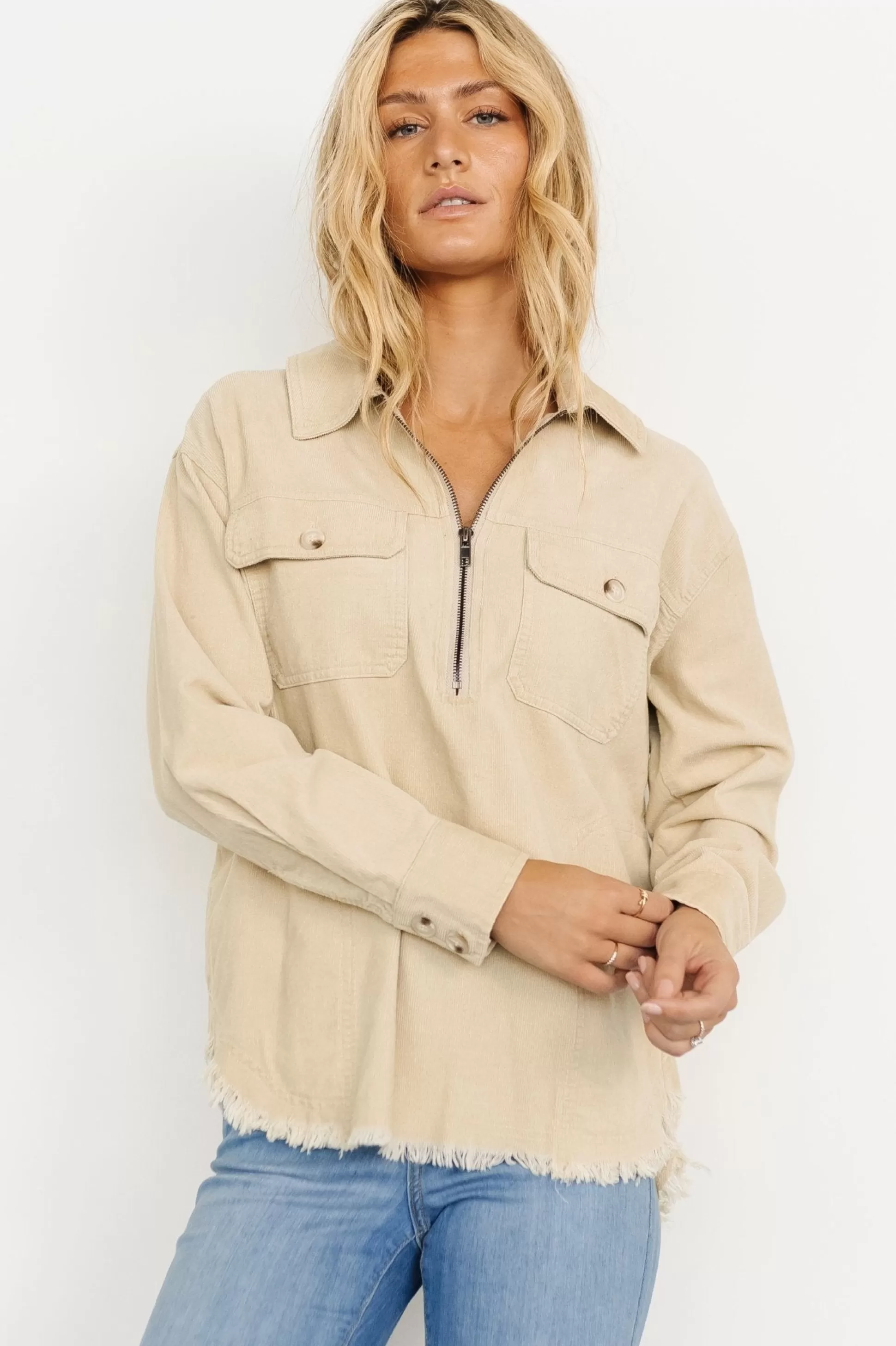 outerwear | Baltic Born Hector Half Zip Corduroy Top | Natural