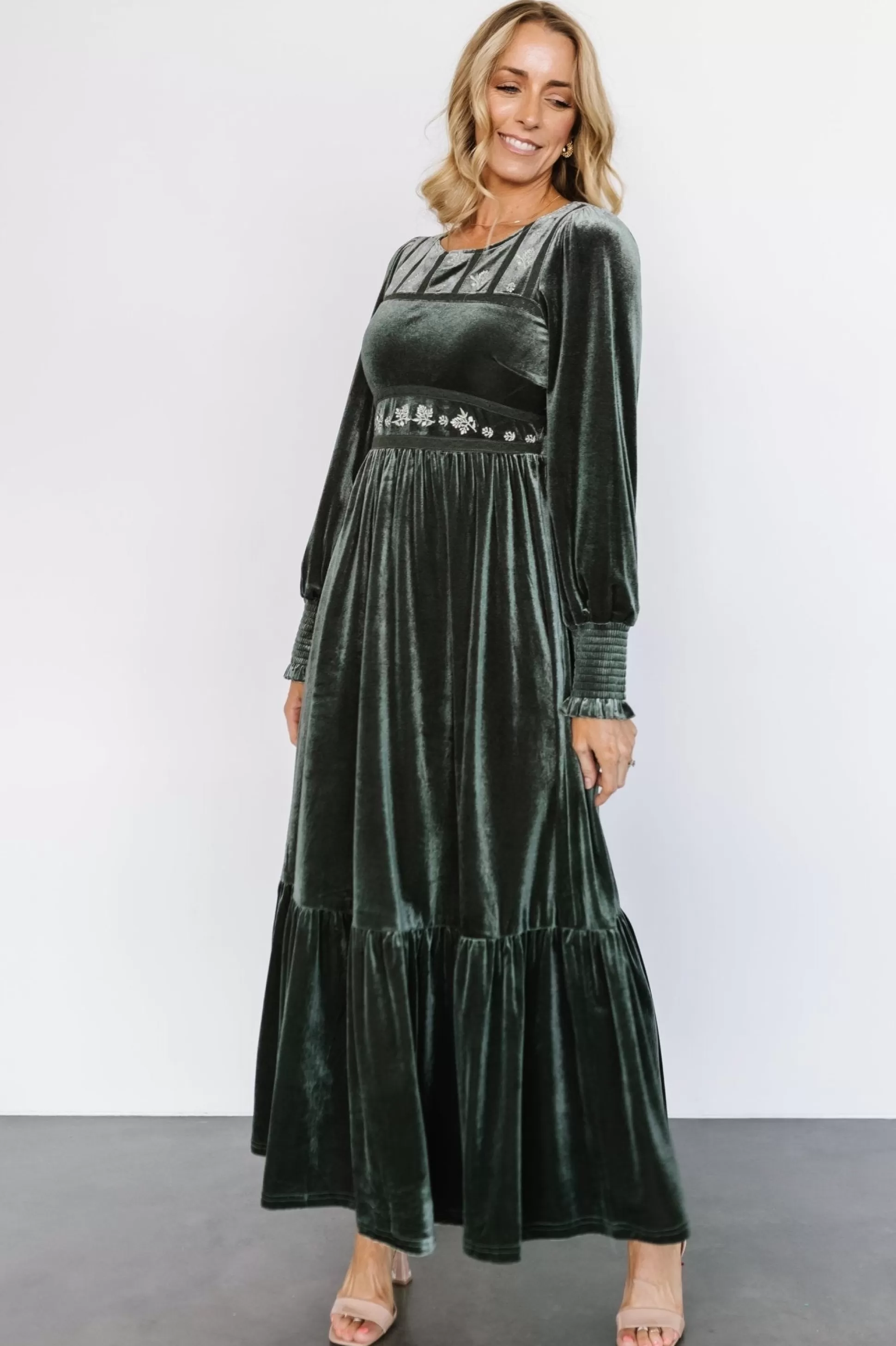 COMING SOON | Baltic Born Ingrid Velvet Maxi Dress | Eucalyptus