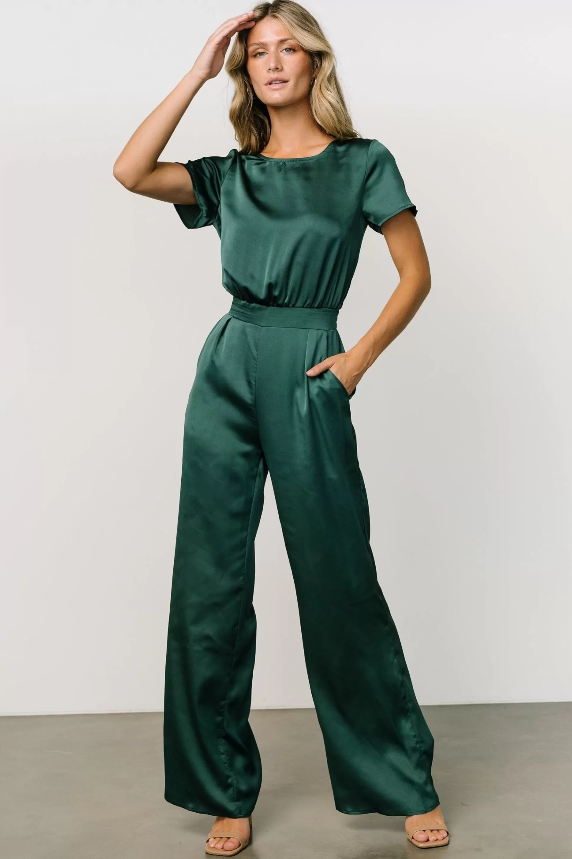 JUMPSUITS + ROMPERS | Baltic Born Jaxton Satin Jumpsuit | Hunter Green