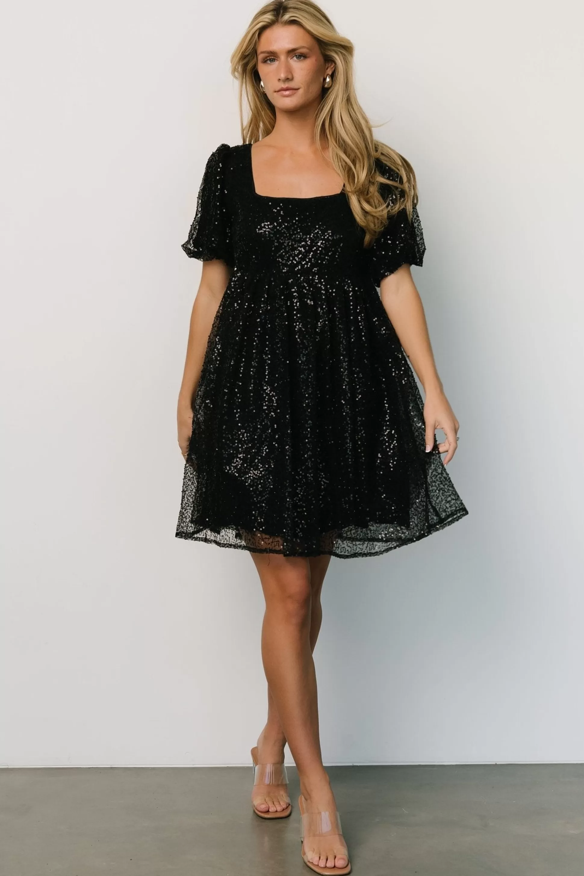 embellished + sequined | Baltic Born Joy Sequin Pearl Short Dress | Black