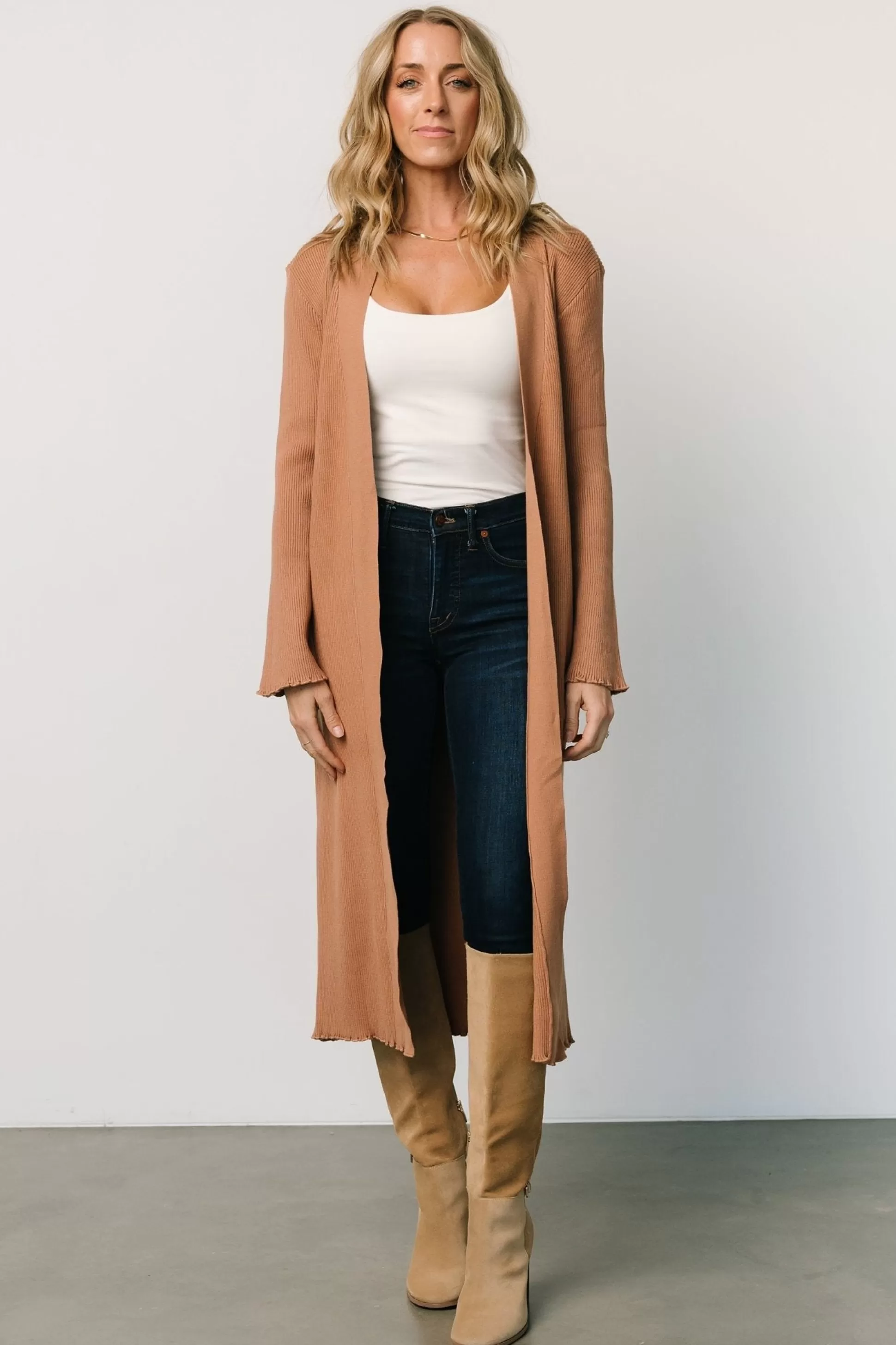 cardigans | Baltic Born Lauren Ribbed Cardigan | Camel