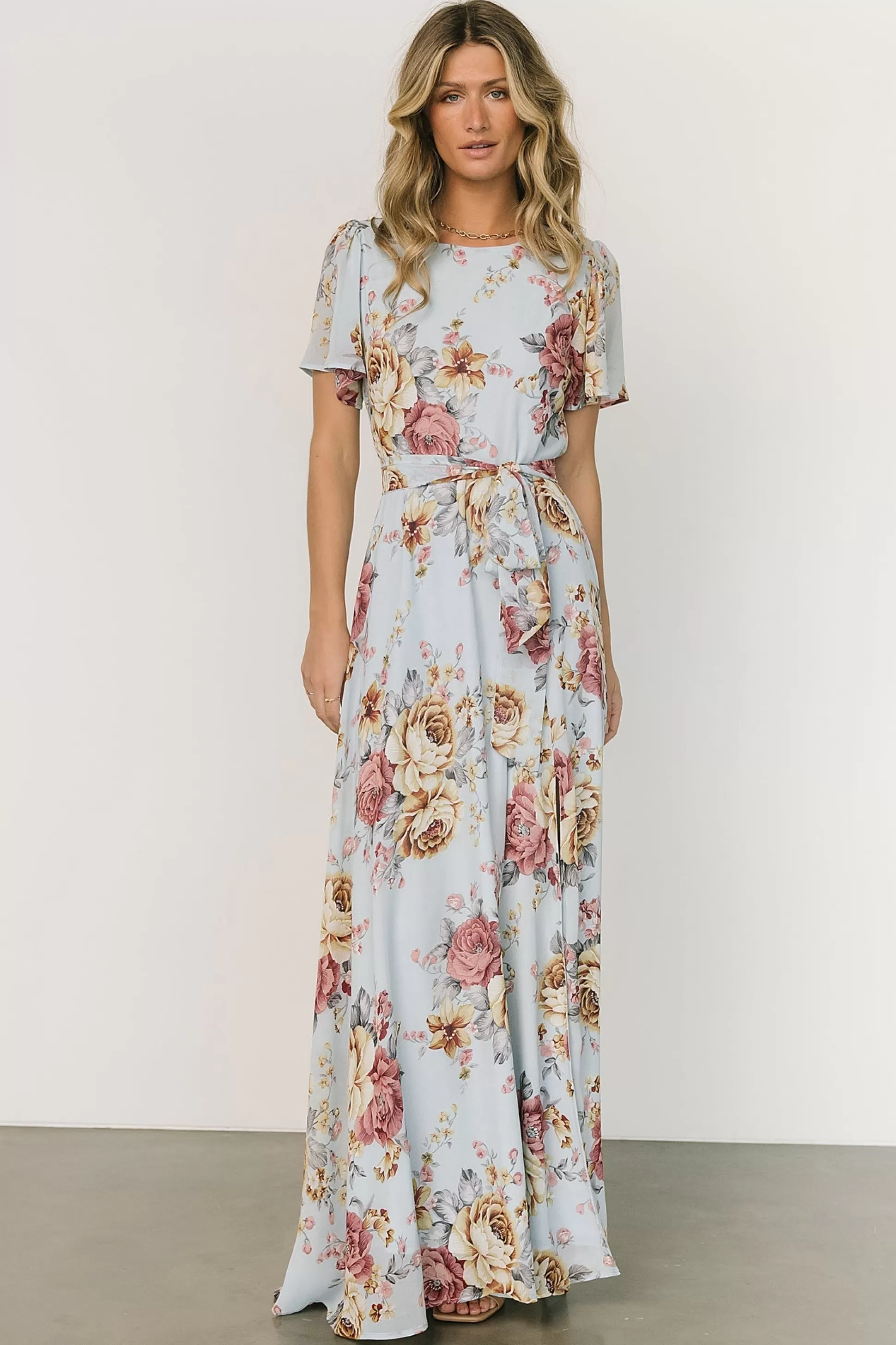 BEST SELLERS | Baltic Born Naomi Short Sleeve Maxi Dress | Blue Multi Floral