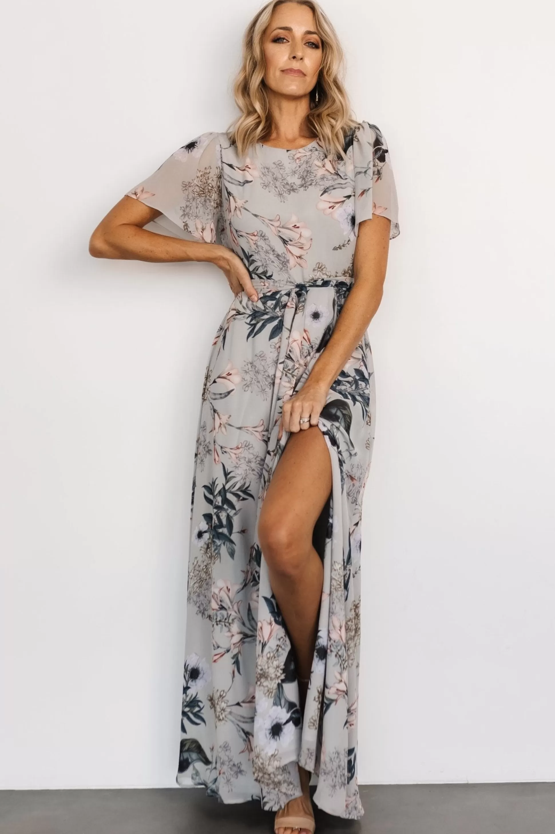 BEST SELLERS | Baltic Born Naomi Short Sleeve Maxi Dress | Pale Blue Floral