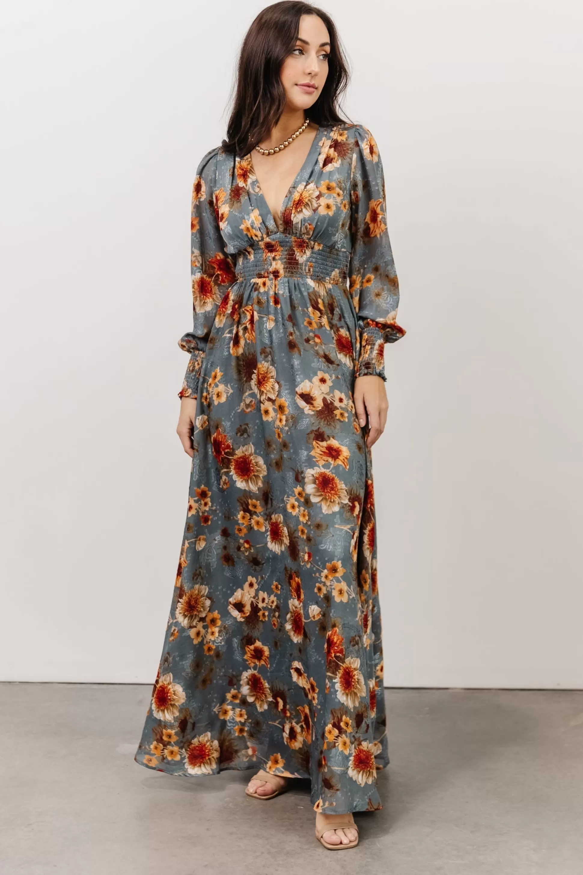 WEDDING SUITE | wedding guest | Baltic Born Olivia Maxi Dress | Slate + Rust Floral