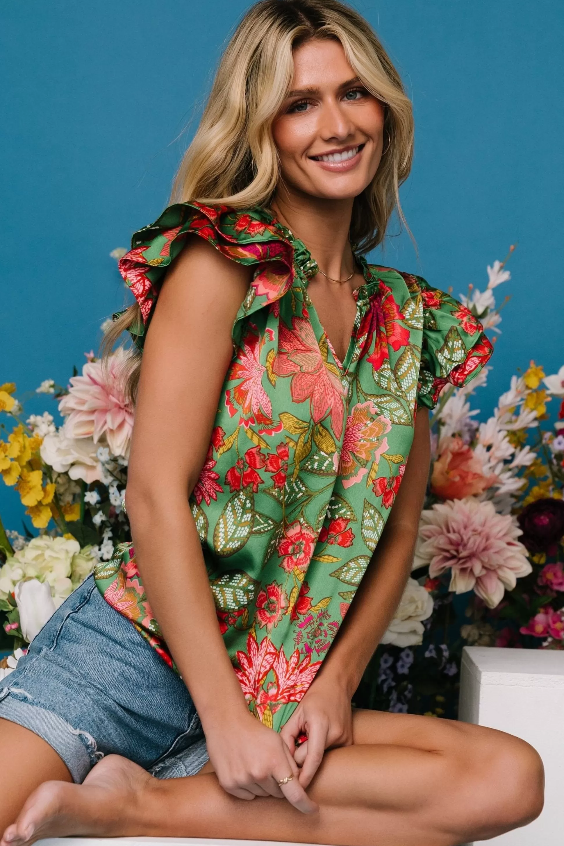 blouses + shirts | Baltic Born Skyler Ruffle Top | Green Multi