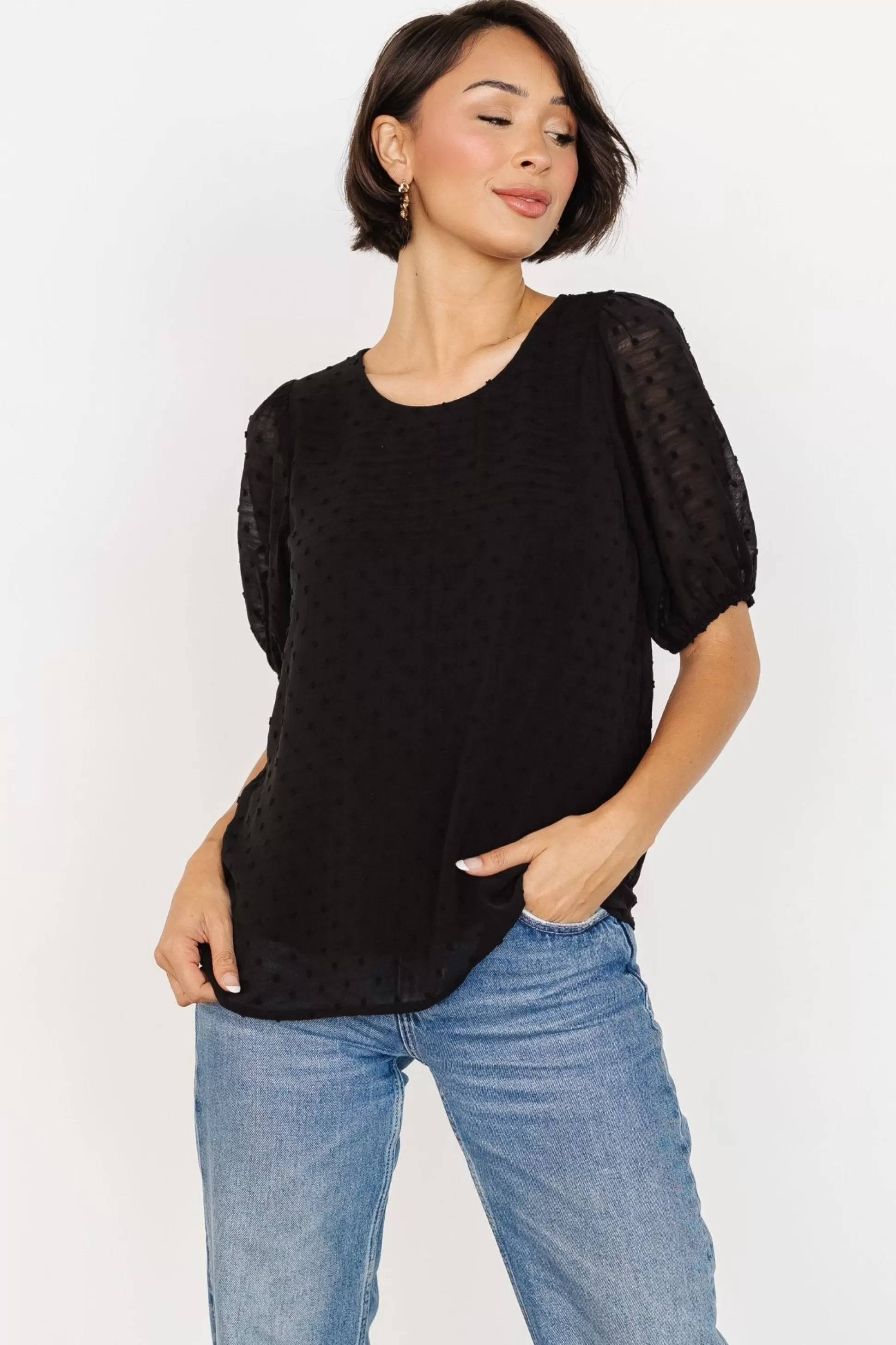 EXTENDED SIZING | TOPS | Baltic Born Tawnie Swiss Dot Top | Black