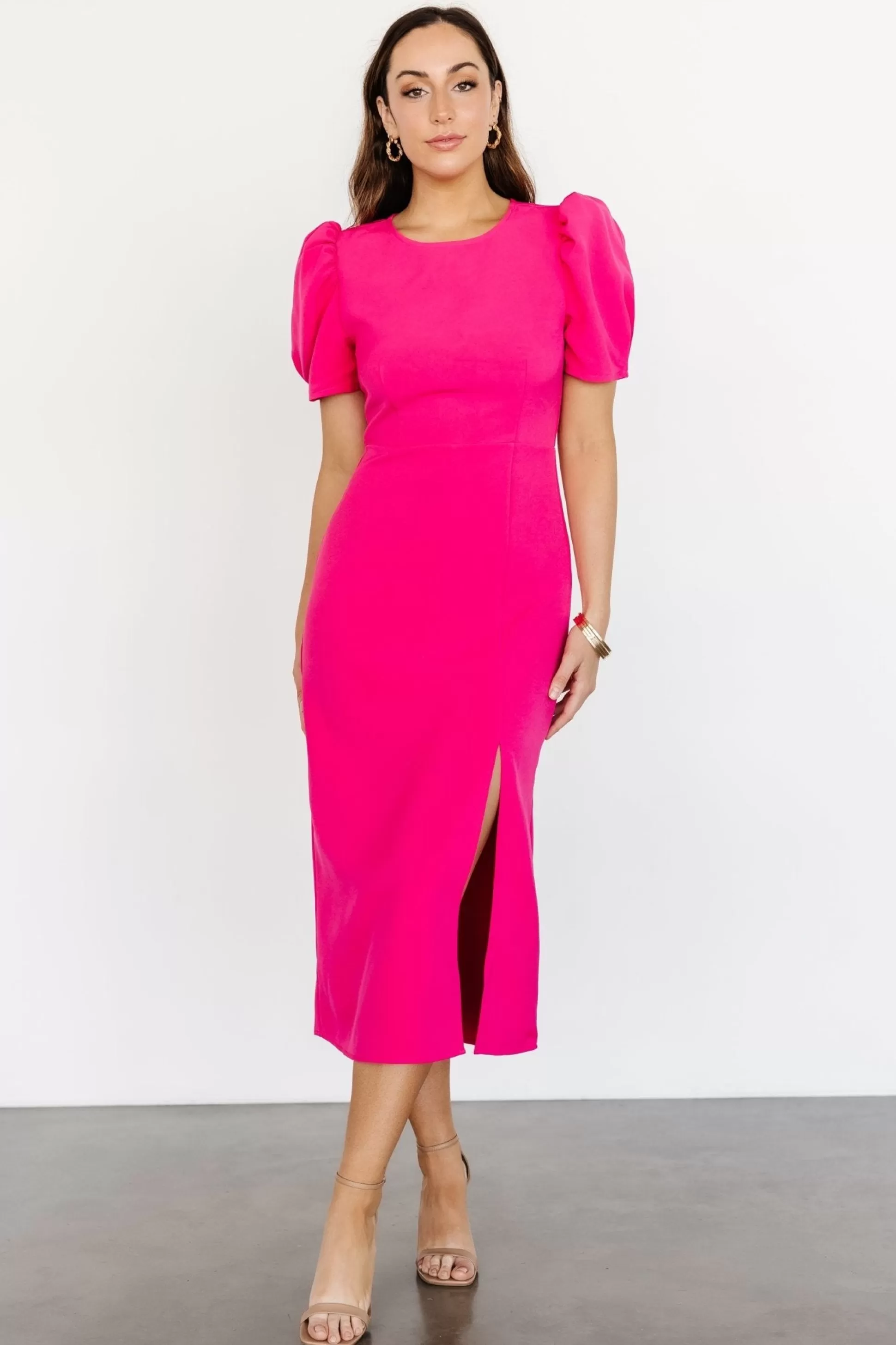 midi dresses | WEDDING SUITE | Baltic Born Younge Puff Sleeve Midi Dress | Pink